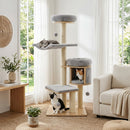 55" Solid Rubber Wood Cat Tree with Condo & Hammock