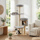 55" Solid Rubber Wood Cat Tree with Condo & Hammock