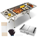 Foldable Charcoal Grill with Storage Shelf and 10 Skewers