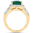 3.75 Carat Dyed Emerald, Emerald and White Topaz .925 Sterling Silver Ring