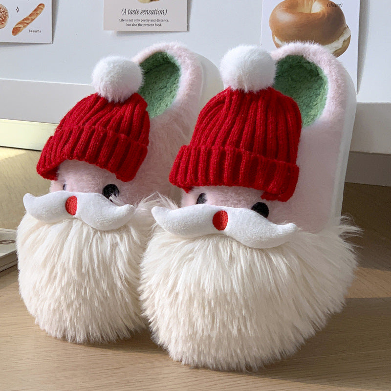 Cute Christmas Santa Claus Plush Slippers for Women