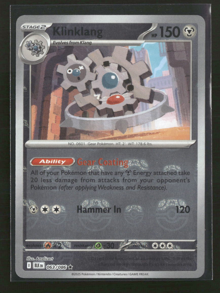 kling klang pokemon card Black Bolt Rare Klinklang #63 (Poke Ball Pattern) Rare Card Type Klink, Klang and Klinklang Revealed