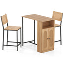 3-Piece Bar Table and Chairs Set with Storage Shelves and Footrests-Natural