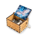 Personalized Music Box with Name - Snowy Owl in Flight over Glowing Blue Crystal Castle Night Sky - Hand-Crank Wooden Music Box Plays You Are My Sunshine - Fantasy Wizard Gift