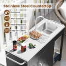 56 Inches Outdoor Grill Table with Sink and Stainless Steel Top-Black