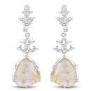 15.97 Carat Genuine Golden Rutile And White Topaz .925 Sterling Silver Earrings
