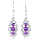 3.60 Carat Genuine Amethyst and White Topaz .925 Sterling Silver 3 Piece Jewelry Set (Ring, Earrings, and Pendant w/ Chain)