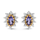 14K Yellow Gold 1/4 Cttw Diamond and Blue Purple Tanzanite Sunburst Halo Stud Earrings (K-L Color, I1-I2 Clarity)