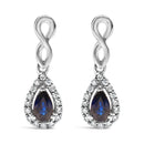 10K White Gold Pear Cut Blue Sapphire and 1/7 Cttw Diamond Infinity Drop and Dangle Earrings (I-J Color, I1-I2 Clarity)