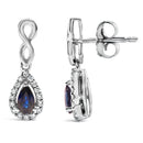 10K White Gold Pear Cut Blue Sapphire and 1/7 Cttw Diamond Infinity Drop and Dangle Earrings (I-J Color, I1-I2 Clarity)