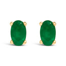 14K White Gold 5x3 MM Oval Green Emerald Solitaire Stud Earrings