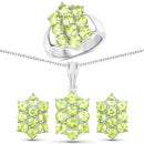 6.80 Carat Genuine Peridot .925 Sterling Silver 3 Piece Jewelry Set (Ring, Earrings, and Pendant w/ Chain)