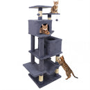 57 Inch Cat Tree with Dual Condos and Hammock and 2 Dangling Balls