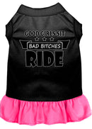 Pet Dog & Cat Dress Screen Printed, "Good Girls Sit, Bad Bitches Ride"