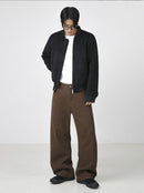 Washed Cotton Retro Brown Straight-leg Trousers