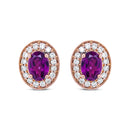 14K Rose Gold 7x5mm Oval Cut Garnet and 3/8 Cttw Round Diamond Halo Stud Earrings (G-H Color, SI1-SI2 Clarity)