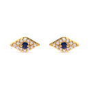 10K Yellow Gold Blue Sapphire and Diamond Accent Evil Eye Stud Earring (H-I Color, I1-I2 Clarity)