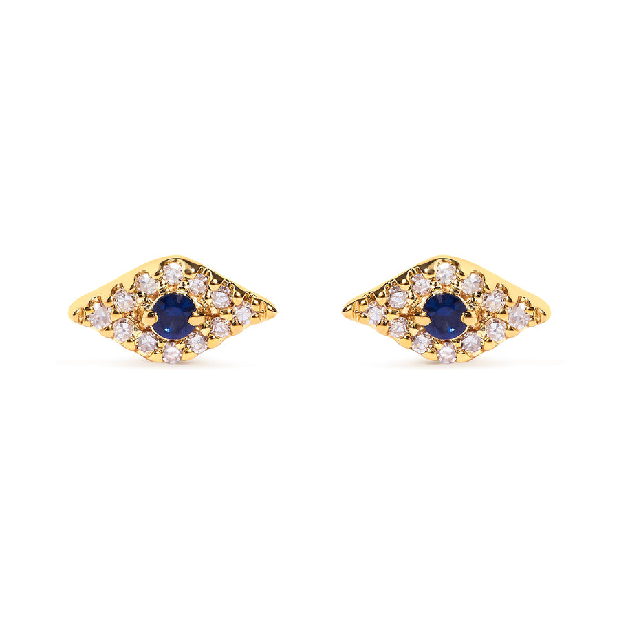 10K Yellow Gold Blue Sapphire and Diamond Accent Evil Eye Stud Earring (H-I Color, I1-I2 Clarity)