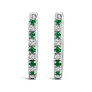 10K White Gold Alternating Emerald 1/10 Cttw Diamond Huggy Hoop Earrings (I-J Color, I1-I2 Clarity)
