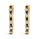 10K Yellow Gold Alternating Blue Sapphire 1/10 Cttw Diamond Huggy Hoop Earrings  (I-J Color, I1-I2 Clarity)
