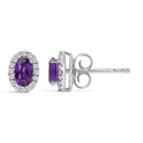 10K White Gold 5x3 MM Oval Purple Amethyst and Diamond Halo Stud Earrings (I-J Color, I1-I2 Clarity)