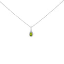 10K White Gold 5x3mm Green Emerald and Diamond Accent Halo Pear Shape 18" Pendant Necklace (I-J Color, I1-I2 Clarity)