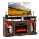 58 Inch Fireplace TV Stand with LED Lights with Storage Cabinets and Glass Doors