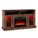 58 Inch Fireplace TV Stand with LED Lights with Storage Cabinets and Glass Doors
