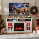 58 Inch Fireplace TV Stand with LED Lights with Storage Cabinets and Glass Doors