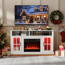 58 Inch Fireplace TV Stand with LED Lights with Storage Cabinets and Glass Doors