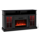 58 Inch Fireplace TV Stand with LED Lights with Storage Cabinets and Glass Doors