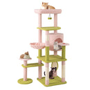 58 Inch Tall Multi-Level Cat Tree Aesthetic Floral Kitten Tower-Pink