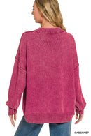Zenana Washed Deep V-neck Oversized Sweater