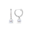 10K White Gold 6x6 MM Cultured Freshwater Pearl and Diamond Accent Drop Huggy Earring (H-I Color, I1-I2 Clarity)