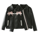 Women's Bow-Knot Zipper Leather Jacket