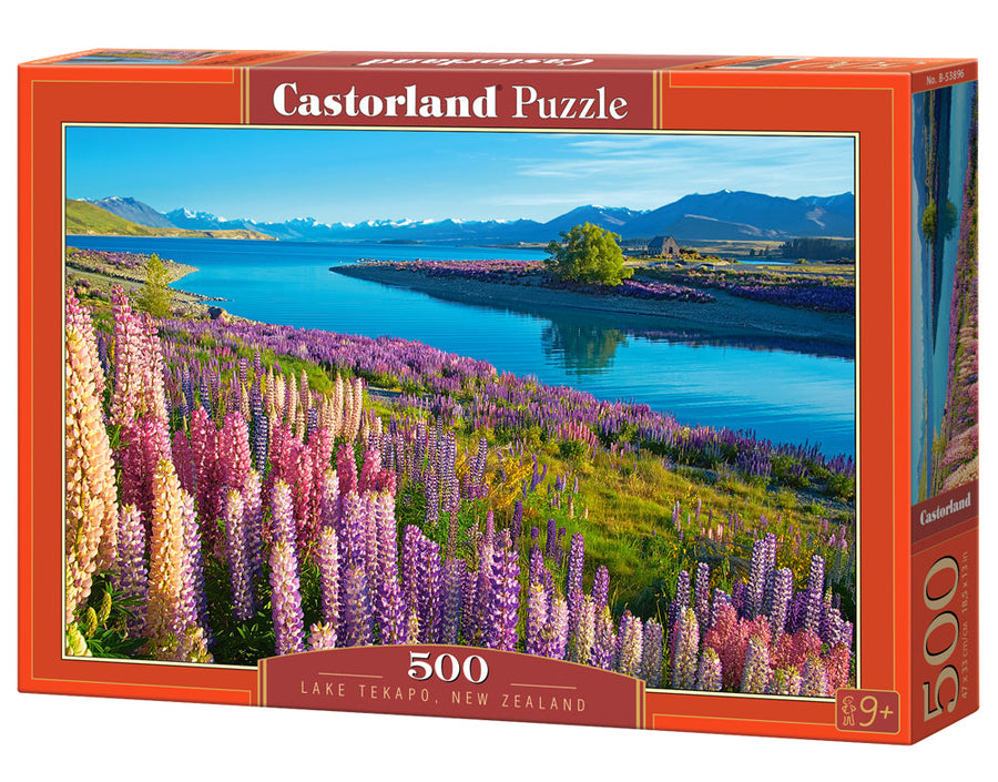 500 Piece Jigsaw Puzzle, Lake Tekapo, New Zealand, Mackenzie Region, Flower puzzle, Vibrant natural beauty, Adult Puzzle, Castorland B-53896