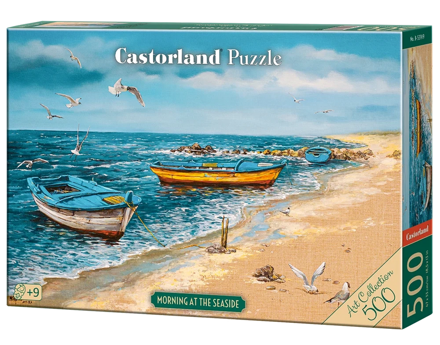 500 Piece Jigsaw Puzzle, Morning at the Seaside, Art Collection, Coastal Fishing Boats, Oil Painting, Fine Art jigsaw, Seaside, Adult Puzzle, Castorland B-53919