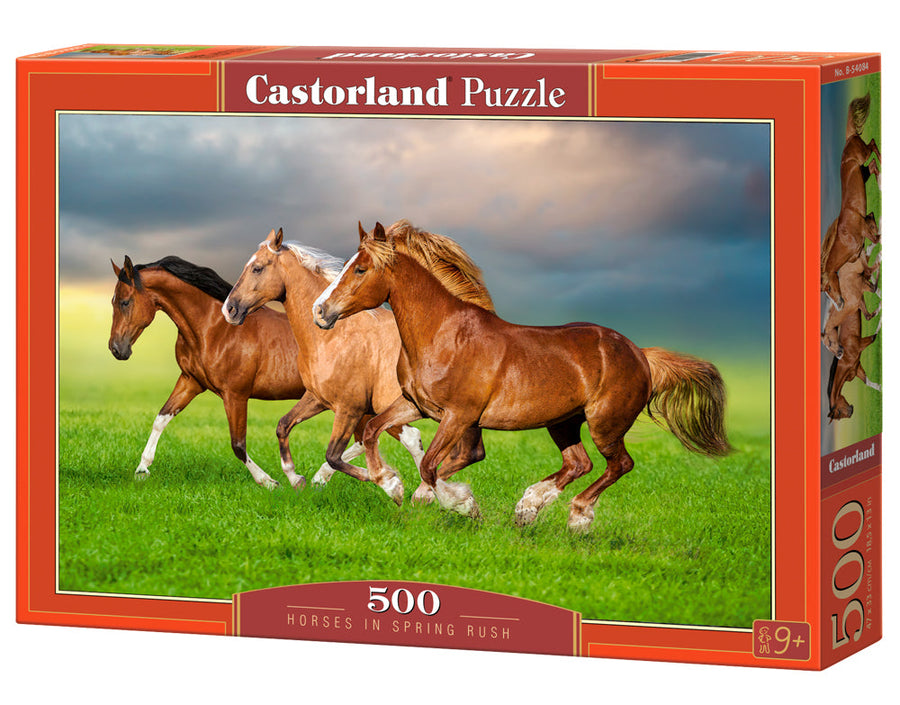 500 Piece Jigsaw Puzzle, Horses in Spring Rush, Animal puzzles, Power and beauty in motion, Adult Puzzle, Castorland B-54084