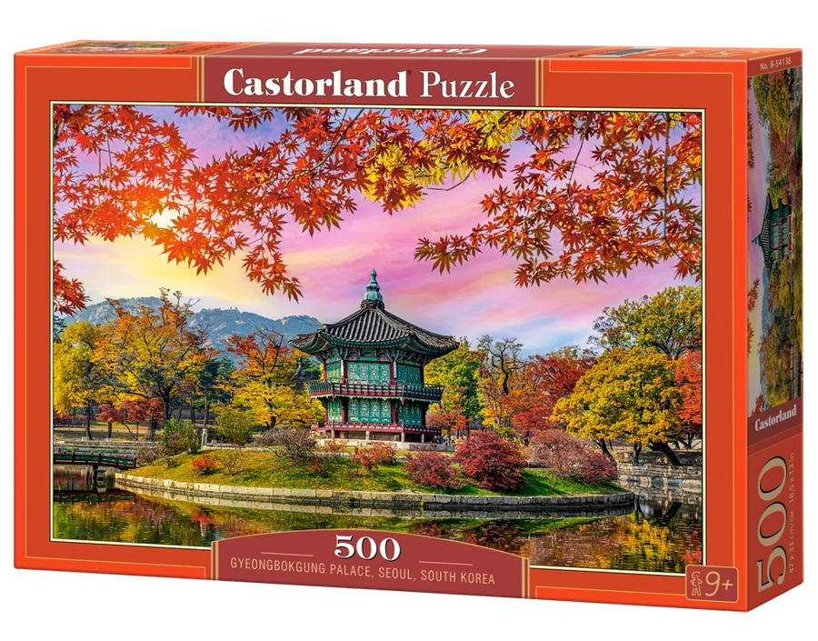 500 Piece Jigsaw Puzzle, Gyeongbokgung Palace, Seoul, South Korea, Autumn Leaves, Fall Scenery, Colorful, Reflection, Adult Puzzle, Castorland B-54138