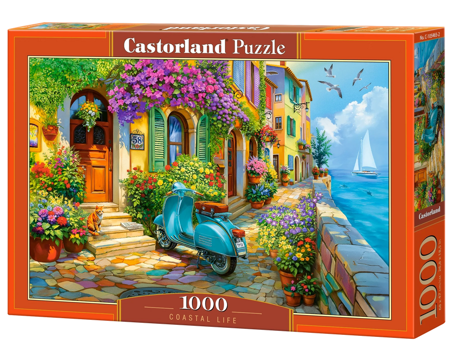 1000 Piece Jigsaw Puzzle, Coastal Life, Mediterranean Village, Italian Riviera puzzle, Seaside, Adult Puzzle, Castorland C-105465-2