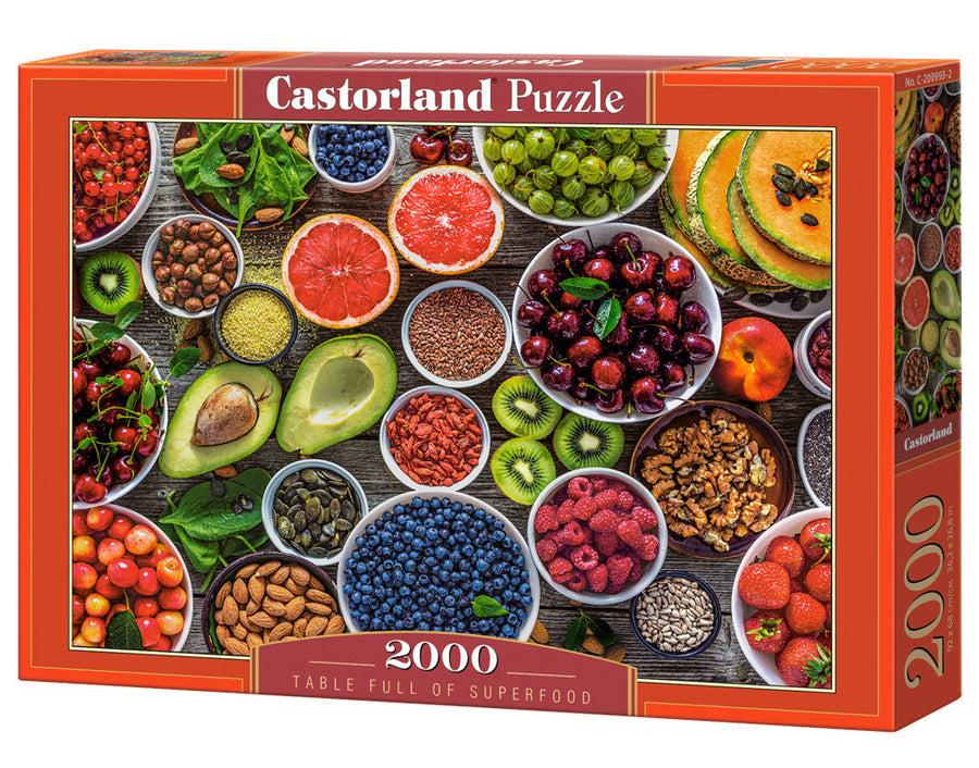 2000 Piece Jigsaw Puzzle, Table Full of Superfood, Food puzzles, Variety of fruits and nuts, Colorful food, 