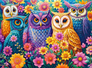 3000 Piece Jigsaw Puzzle, Flower Owl Meeting, Vibrant Colorful Owl Garden, Whimsical Folk Art Bird Scene, Adult Puzzle, Castorland C-300723-2