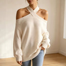 Halterneck Off-shoulder Knitted Pullover For Women