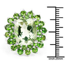 9.89 Carat Genuine Green Amethyst and Chrome Diopside .925 Sterling Silver Ring
