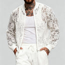 Mens Lace-See-Through Long-Sleeve Aviator Jacket