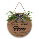 Personalized Home Sweet Home Round Wooden Sign | Custom Names | Gingham Bow & Greenery