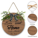 Personalized Home Sweet Home Round Wooden Sign | Custom Names | Gingham Bow & Greenery