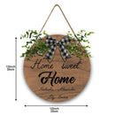 Personalized Home Sweet Home Round Wooden Sign | Custom Names | Gingham Bow & Greenery