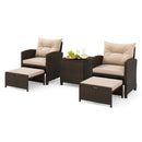 5 Pieces Patio Rattan Furniture with 2 Ottomans and Tempered Glass Coffee Table-Red