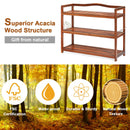 2-Tier Acacia Wood Shoe Rack with 4 Side Metal Hooks